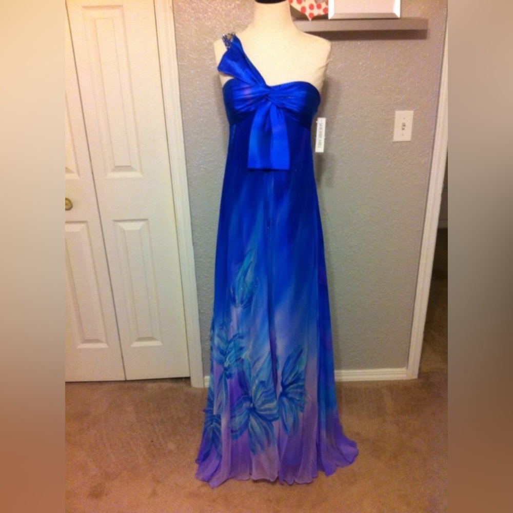 Sherri Hill Royal Blue to Lavender Ombre One-Shoulder Prom Dress